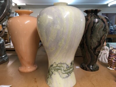 Three marble vases .base stamped Korea Il Shinstone 1985