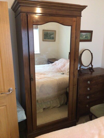 A late Victorian walnut single mirror door wardrobe.