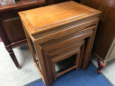 A nest of Chinese style tables tallest 66cm ,50cm wide