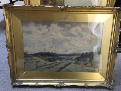 A framed watercolour of heathland view in a gilt frame, signed Foster Robson. Measuring 50cm x 38cm