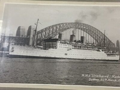 A collection of Prints and photographs of Shipping RMS Strathaird Sydney harbour 1932 and other related pictures.