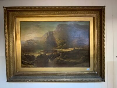 Henry Hadfield CUBLEY (1858-1934) large gilt framed Scottish highland fishing scene, 134cm x 100cm