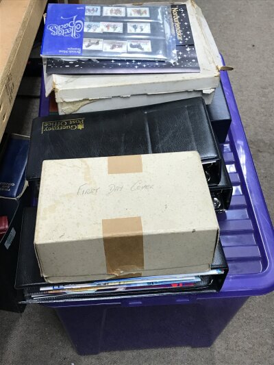 A Collection of first day covers, also including cigarette card albums (two boxes)