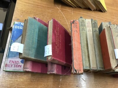 A collection of Enid Blyton Mystery books including First Edition - Of The Strange Bunde, The Secret Room, Strange Messages and others