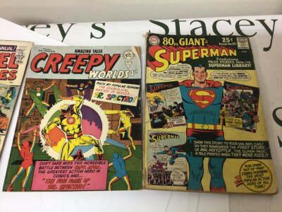 A collection of Vintage 1960s Comics including Amazing Tales of Creepy no 77 Marvel Tails 1965 House of Screems Eclipso and DC comic Superman 80 issue 183  issued January 1966. (4)