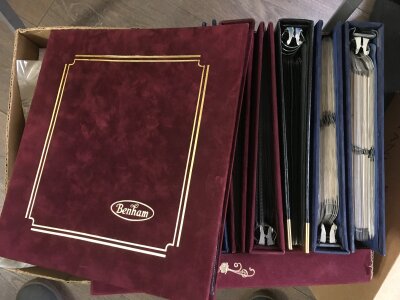 A box containing postal card including Benham