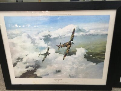 Robert Taylor Duel Of Eagles print signed Douglas Bader and Adolf Galland. Dimensions 59x47cm