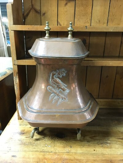 A French copper wall fountain with basin.