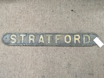 A liner cast iron original Stratford seat back, unrestored ,rare. 81cm wide 11cm tall