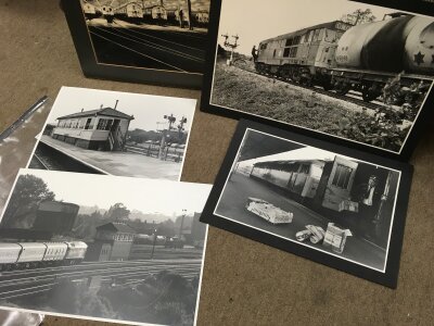 Two ilford car sheds framed prints (50x40cm) and four other large railway photos