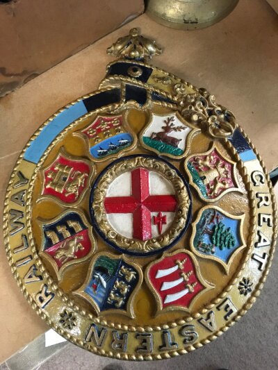 A great eastern railway reproduction Locomotive crest. Aluminium. 30cm wide 38cm tall