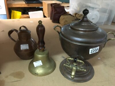 A Victorian samovar , brass bell, Guernsey milk jug
