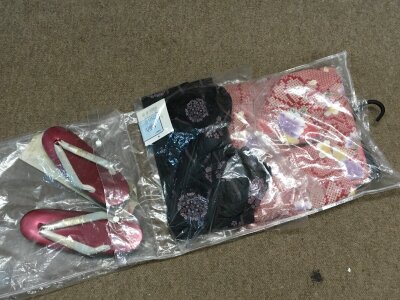 A Japanese silk Kimono with shoes