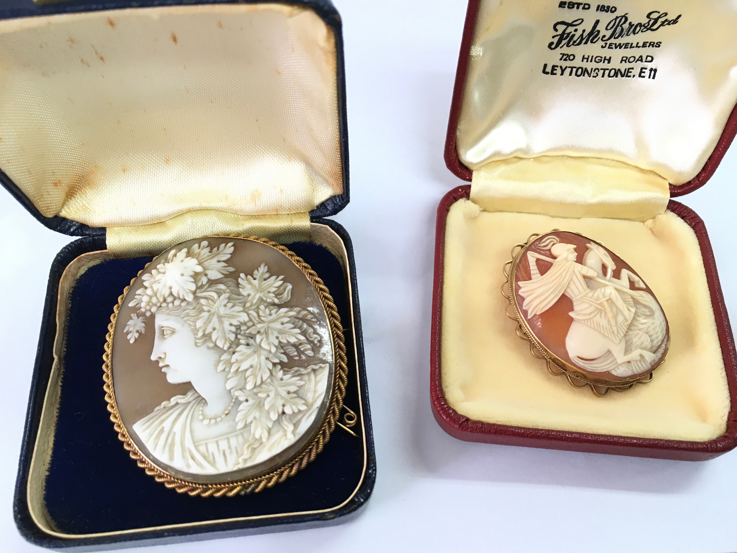 Two cameo brooches, one 9ct gold