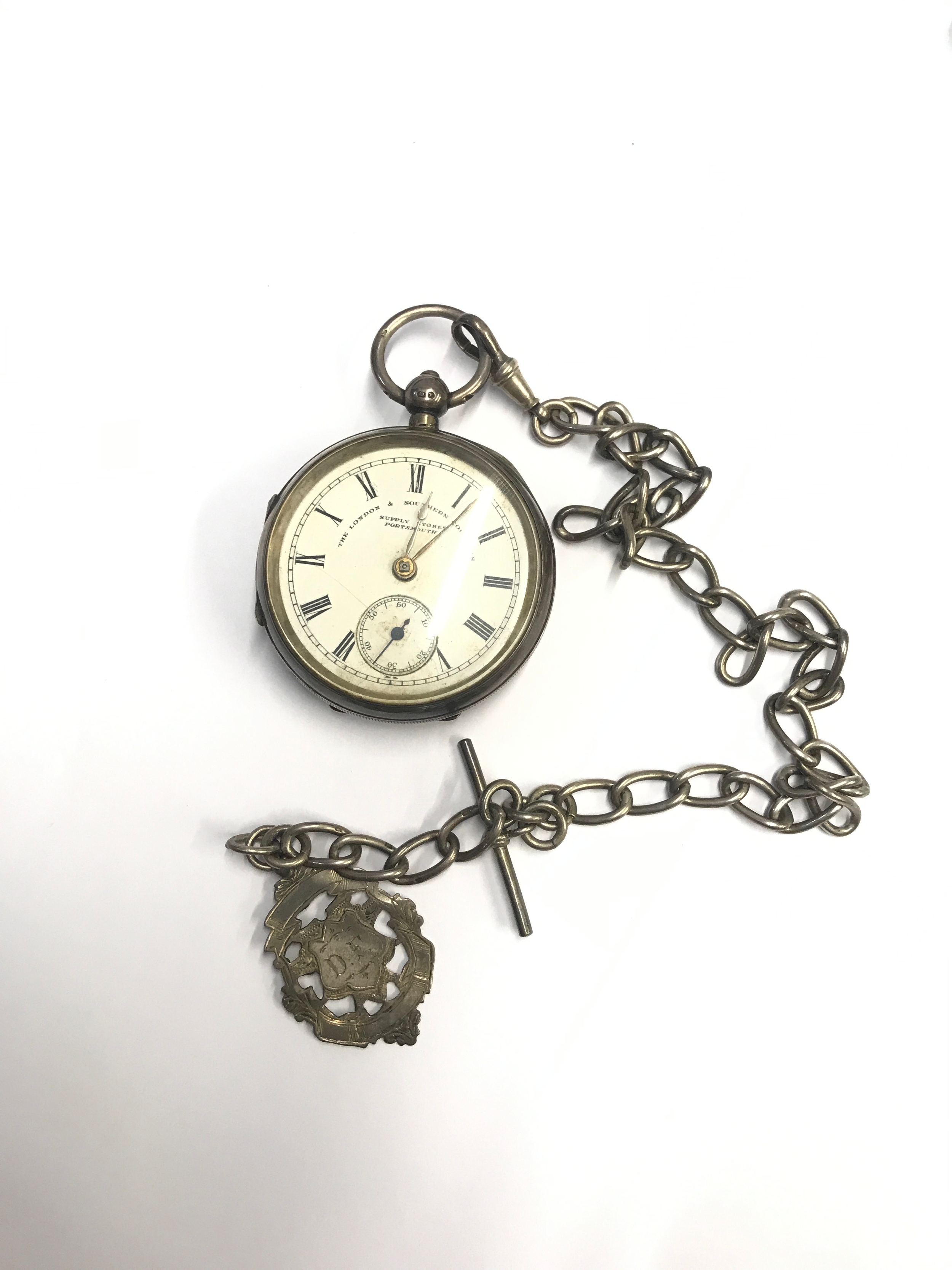 Gents silver pocket watch with chain 145g 