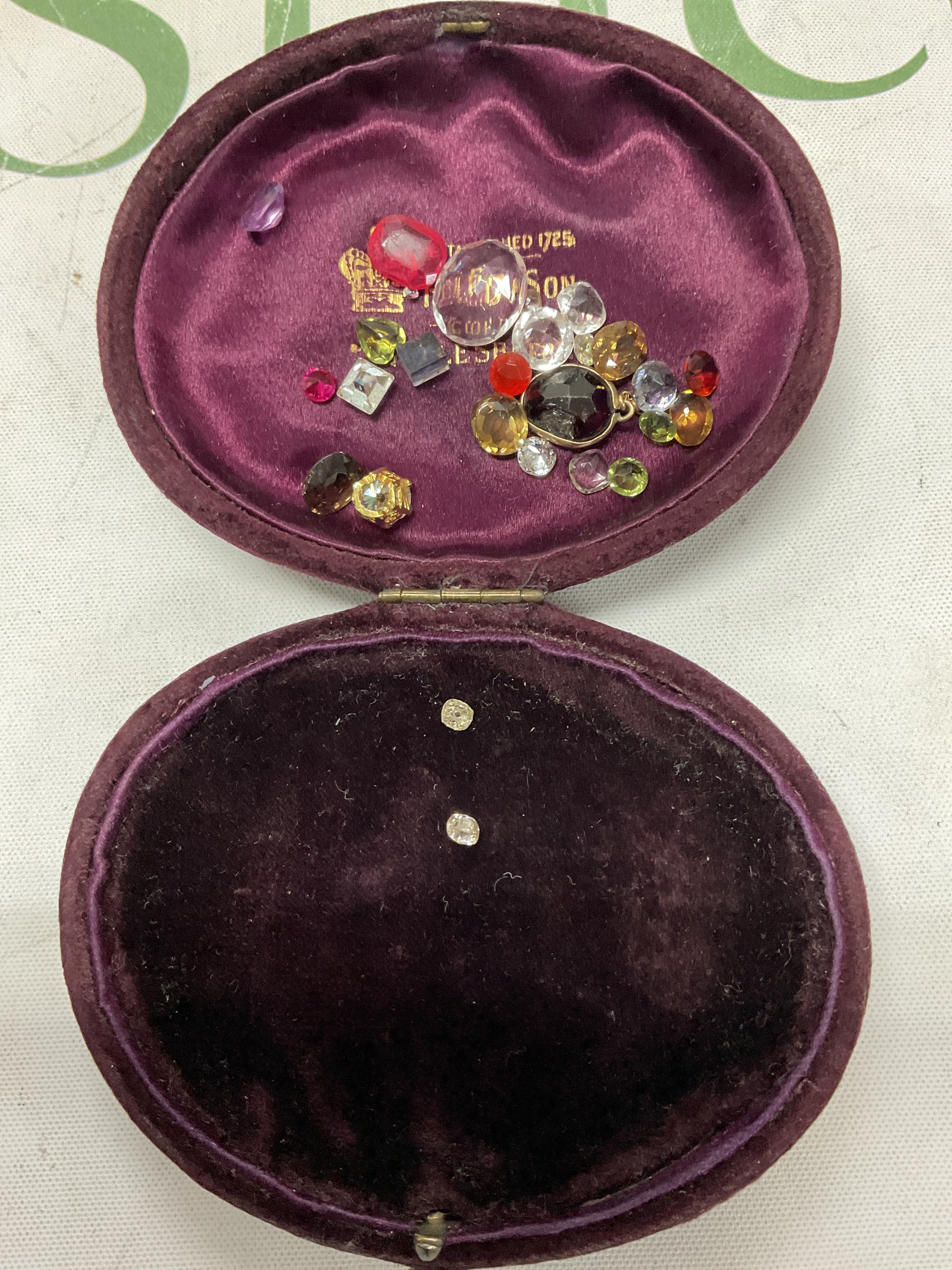 Two old cut Georgian era Diamonds, along with citrines, vintage paste and other semiprecious stones.