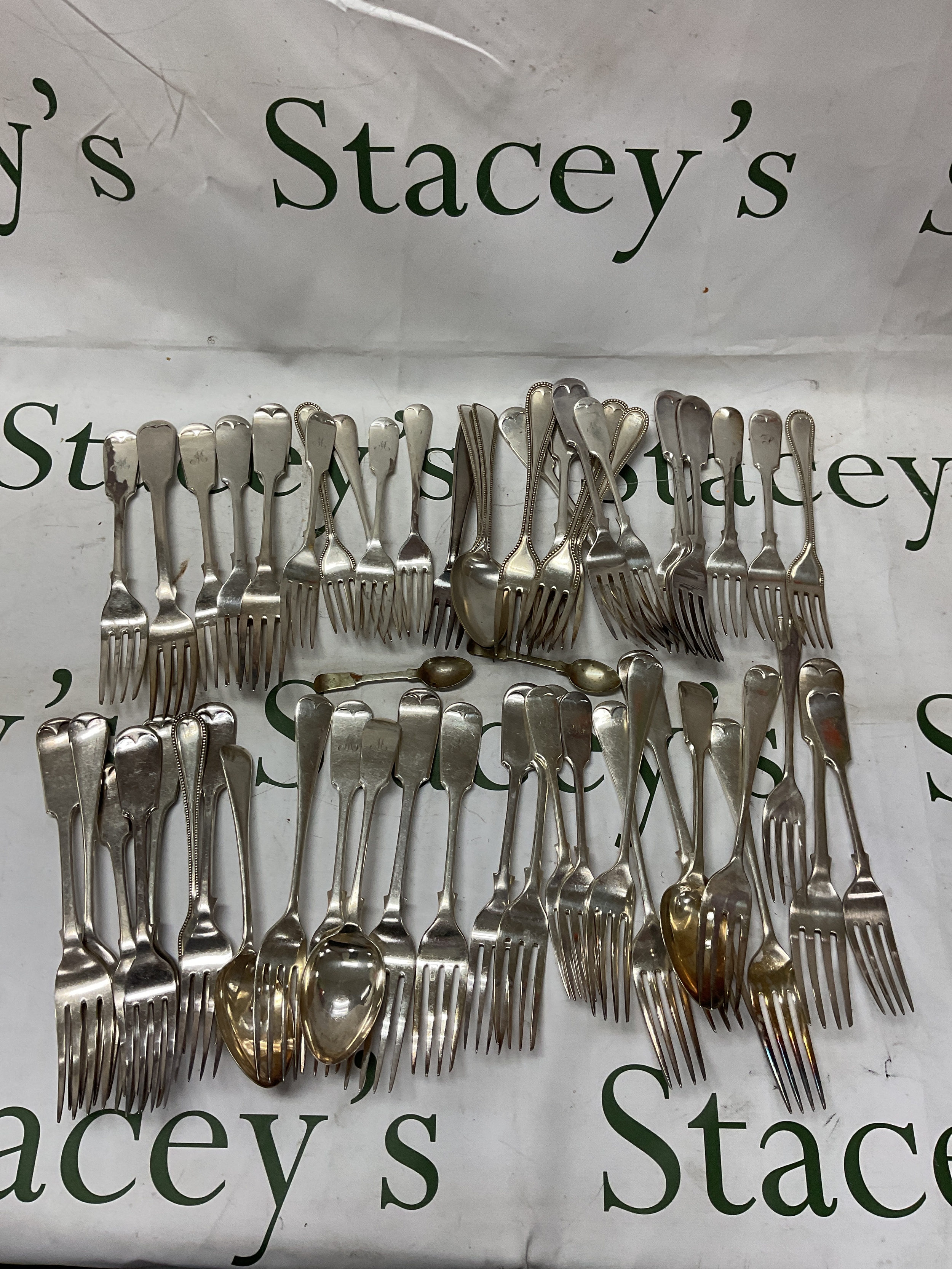 Large selection of 19th and early 20th C silver plated cutlery to inc bead and old English pattern.