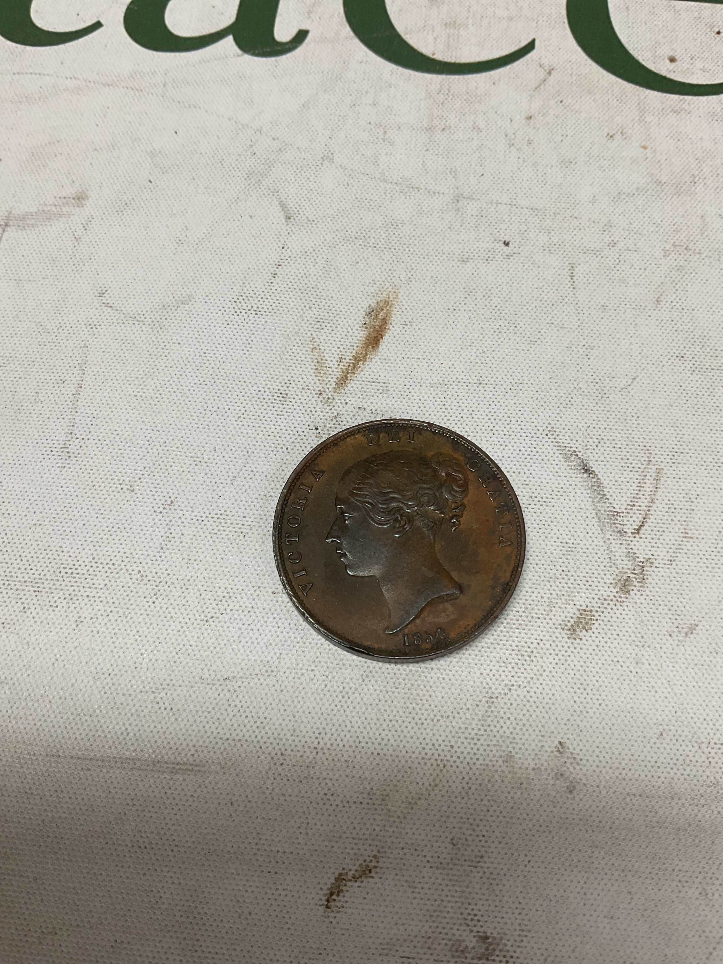 Victorian 1854 copper penny, good grade, minor edge knock.