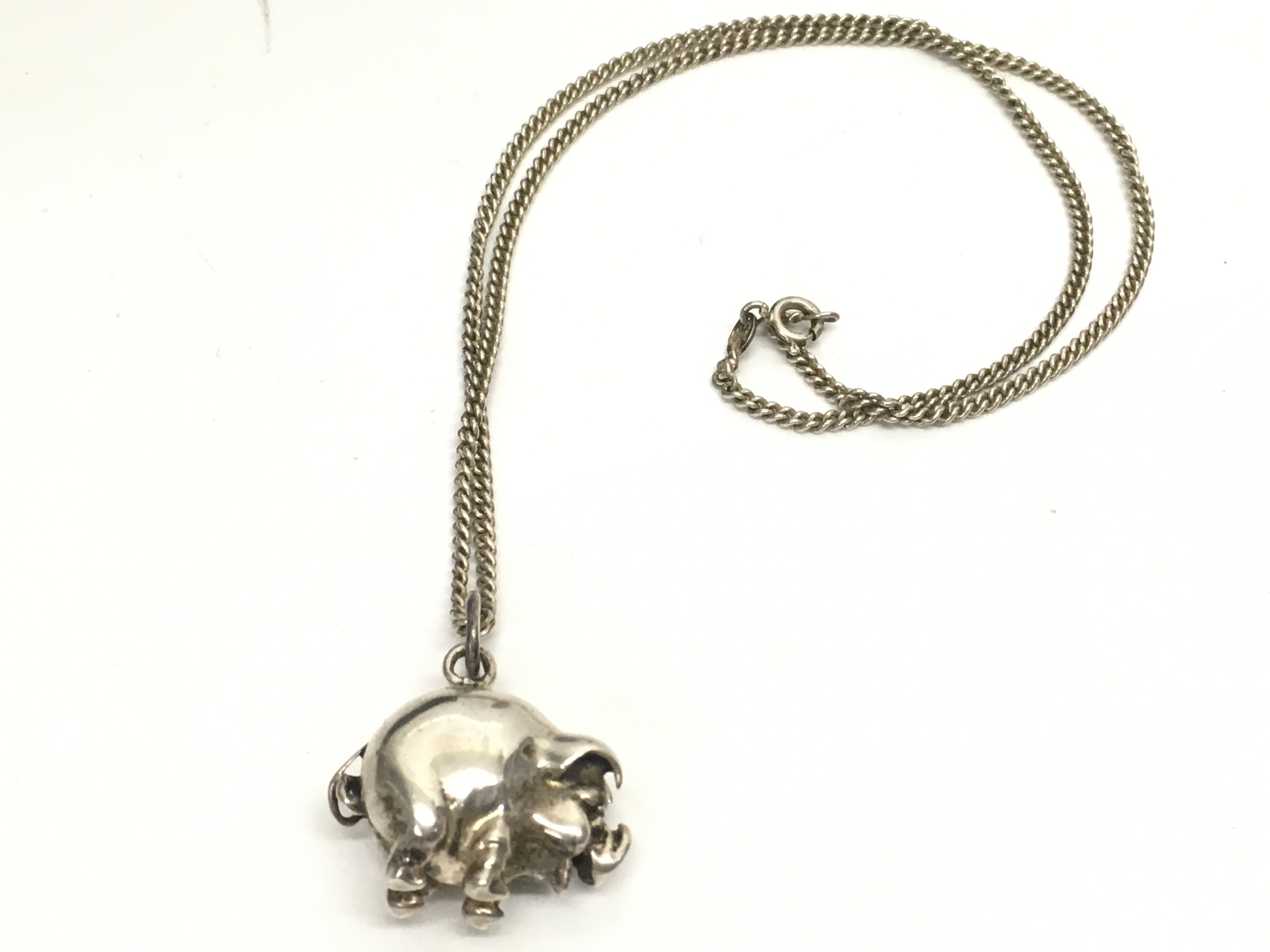A silver pig pendant on chain, chain 22cm long