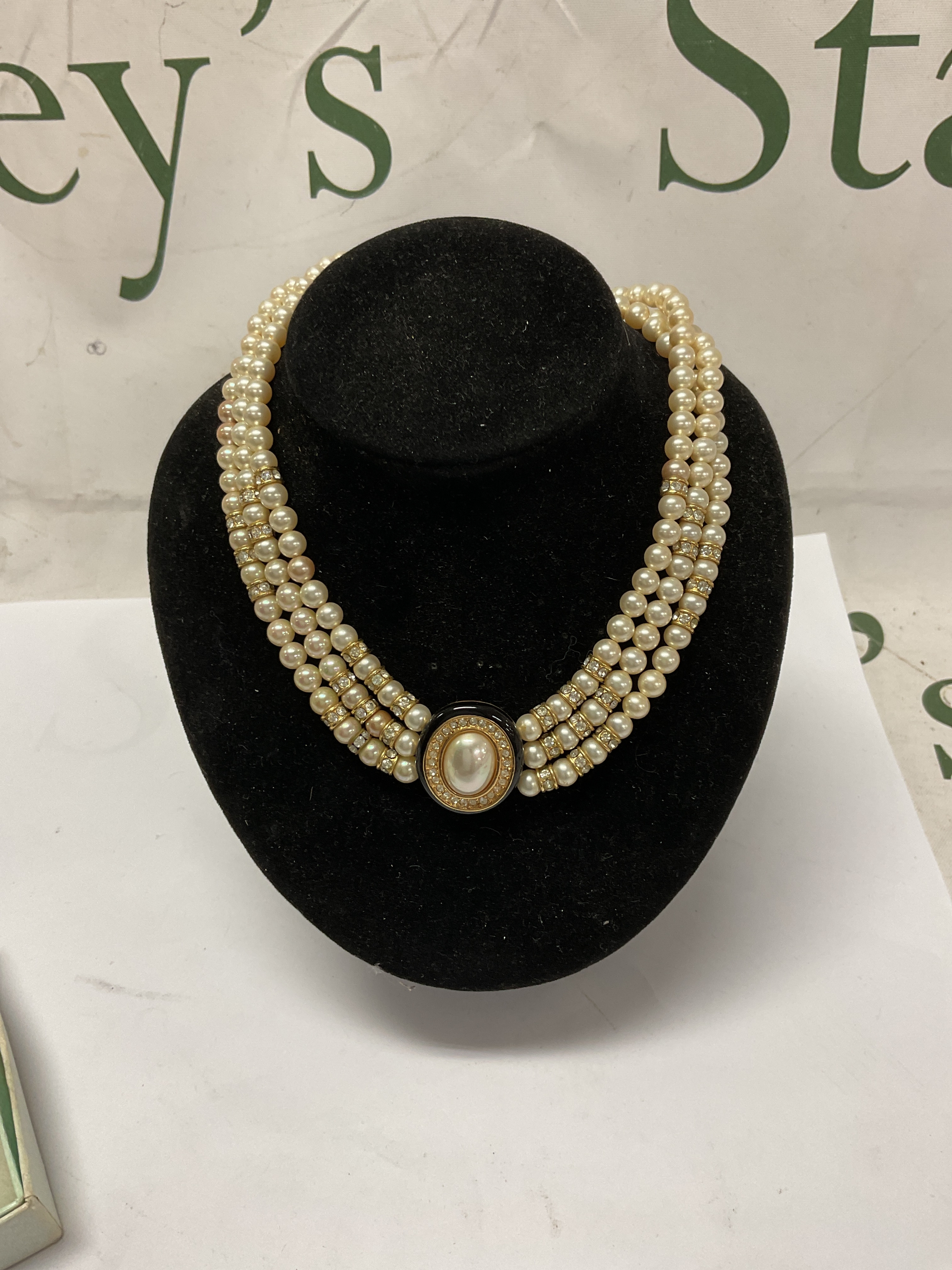 Christian Dior triple strand dress pearl choker necklace.