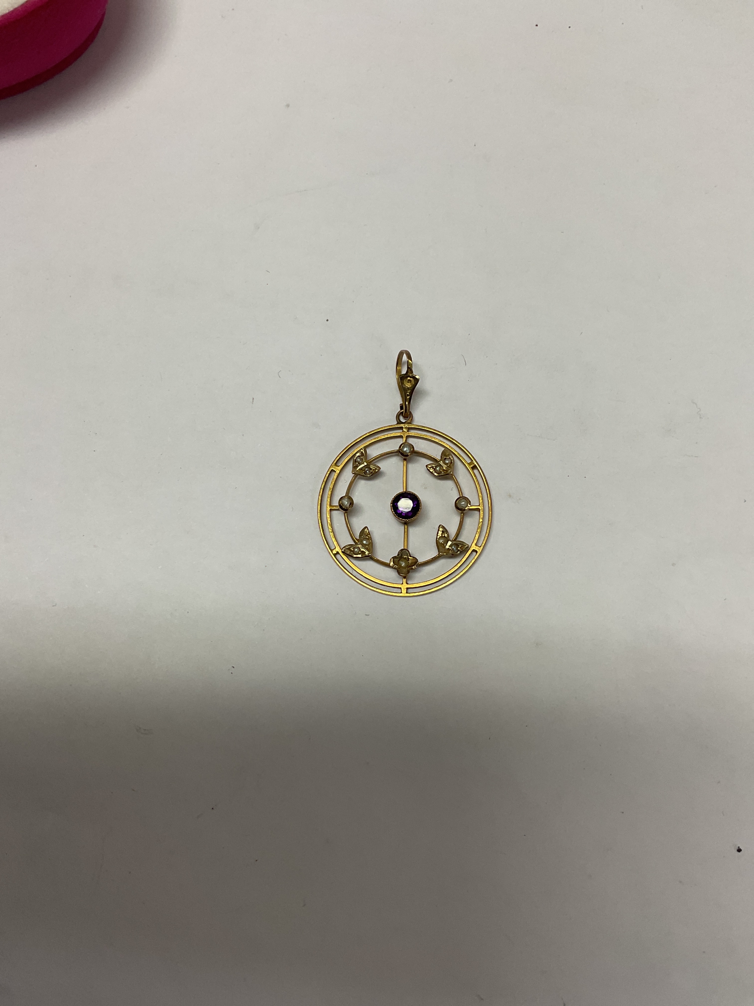 Edwardian Amethyst and Seed Pearl pendant. Weight 2.3grams.