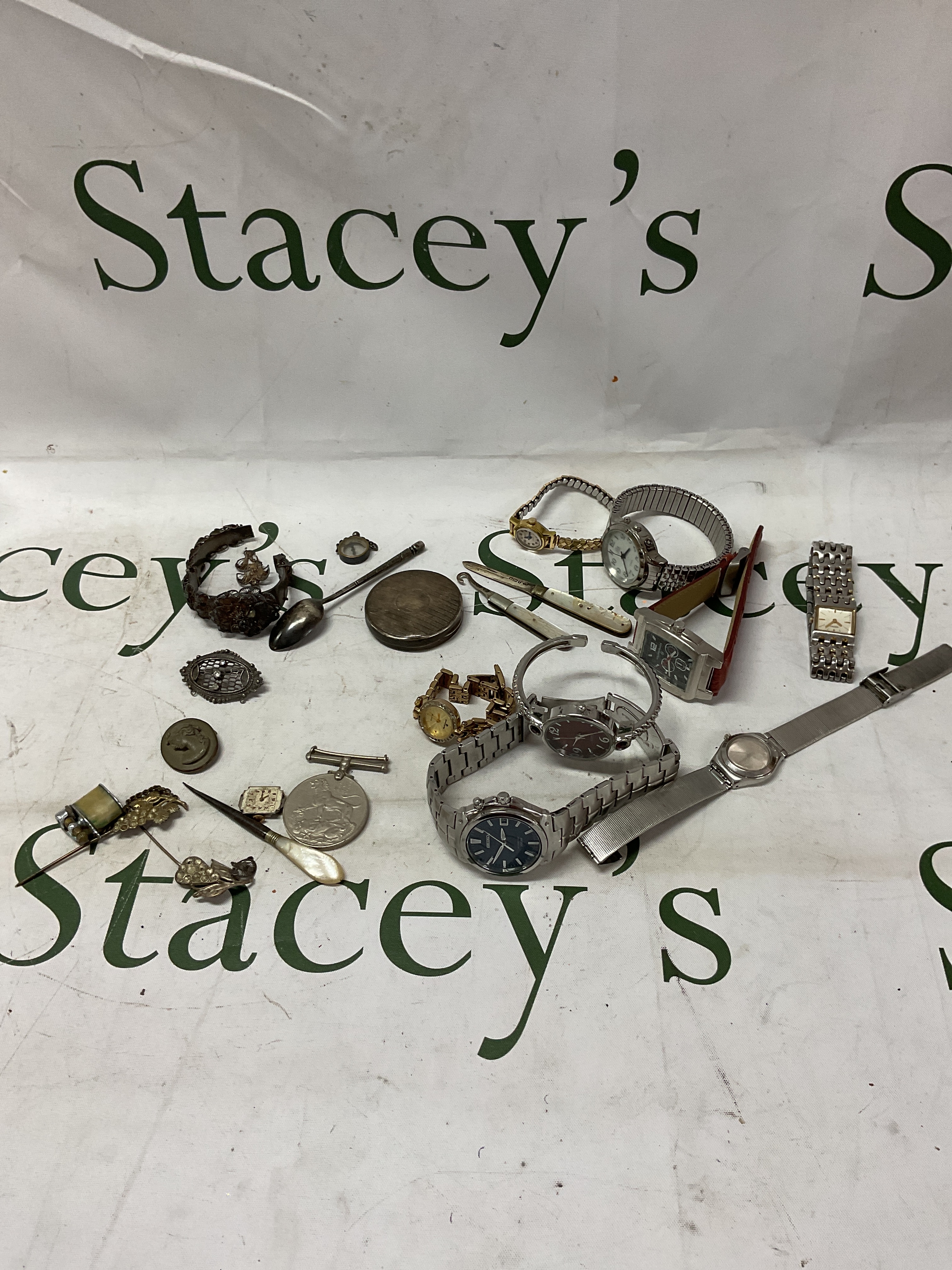 Qty silver items, dress jewellery and dress watches.
