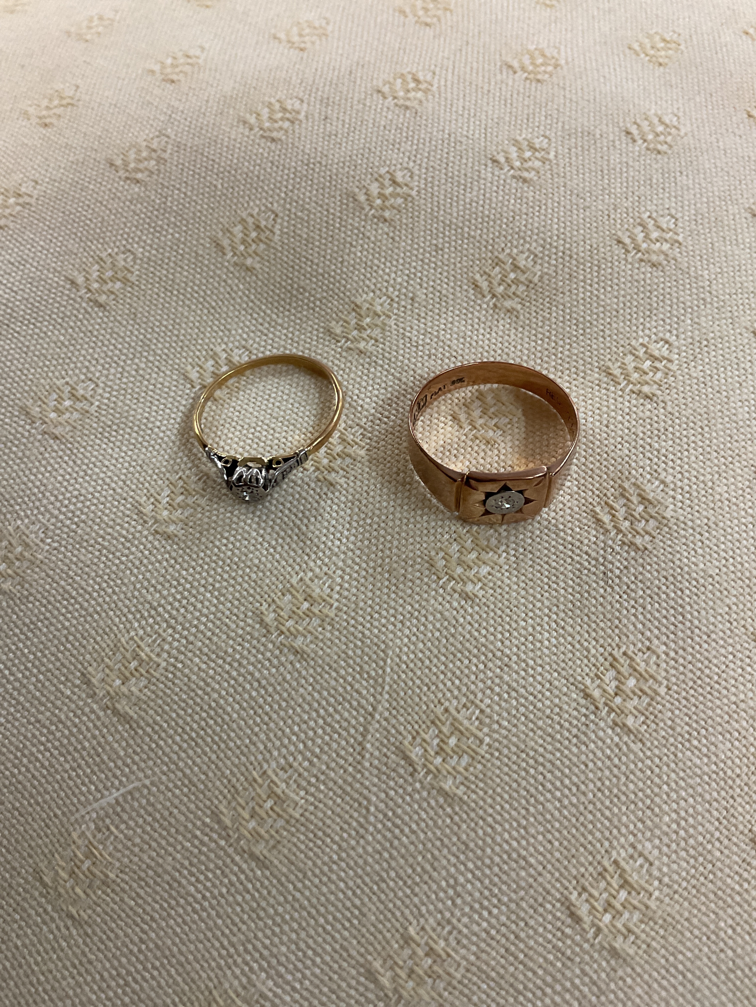 9 ct gents diamond set ring and a ladies example. Weight 5.5 grams.