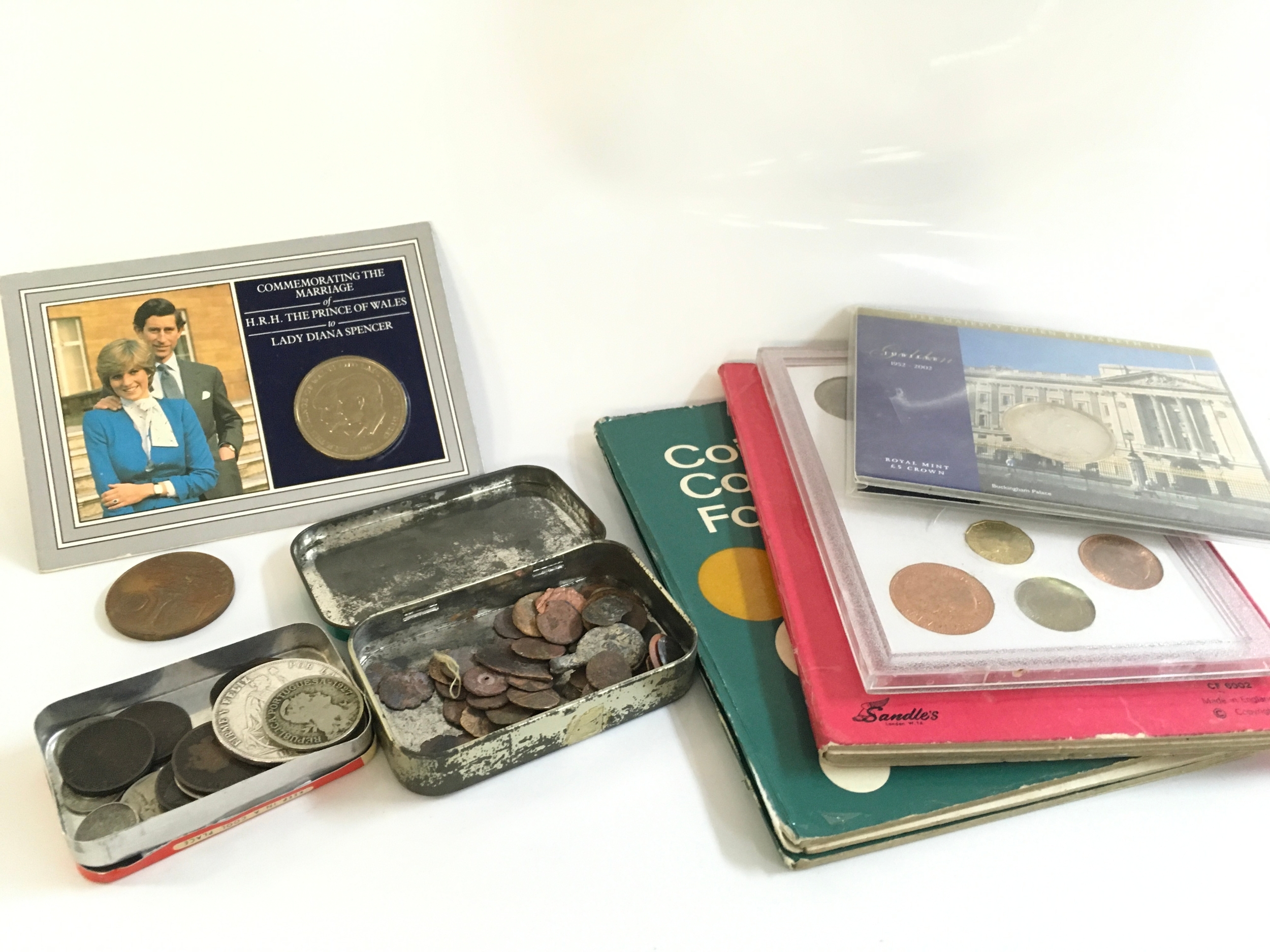 A collection of coins including British and metal detecting finds, sons of Liberty 1972 coin etc