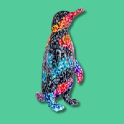 Wave of Diversity - Sponsor: First Bus East of England / Artist: Neil Fendell / This artwork represents the balance between unity and individuality. The black and white penguins symbolise our shared experiences, while the wave of vibrant penguins highlights our unique qualities. Together, they celebrate the beauty of diversity within sameness. Neil is a passionate illustrator with a love for local art projects. Each creation is a testament to his unique ability to infuse a quirky charm and a retro aesthetic into his designs, resonating deeply with audiences. His work reflects a playful yet meaningful approach to art, blending community connection with creative expression. - Height 1600mm width 890mm Depth 1090mm weight 30kg