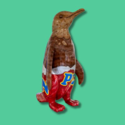 Penguin - Sponsor: Franklin James Credit Management Limited / Artist: Donna Newman / This fun and playful design sees the artist transform the sculpture into a giant chocolate-coated biscuit. The larger-than-life treat looks good enough to eat emerging from its red foil wrapper. It looks like someone has already taken a nibble from this delicious treat. Donna Newman is the artist behind Eden Design Murals. Based in the Midlands, she works with schools to inspire young people by transforming learning environments with vibrant artwork. A fine art graduate from Coventry University, she responds to briefs with creativity and flair, producing original, playful designs across a wide variety of subjects, helping to bring imagination and colour into educational spaces. - Height 1600mm width 890mm Depth 1090mm weight 30kg