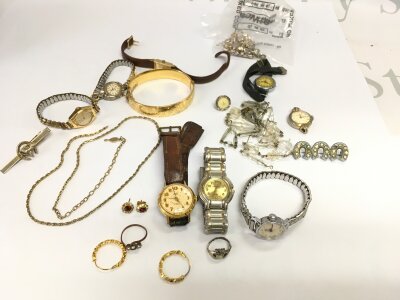 A collection of assorted costume jewellery including watching metal core bangle etc.