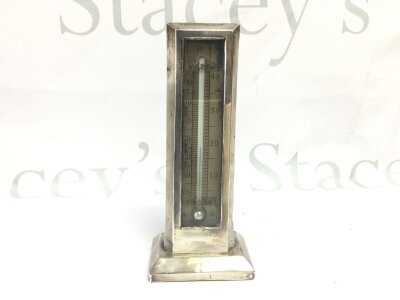 A silver hallmarked desk thermometer, 17cm tall
