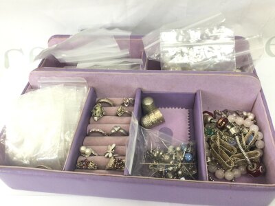 Silver Jewellery lot - Ten rings ten bracelets thirty pieces of small earrings ten pendants ten silver charms twelve brooches two silver thimbles
