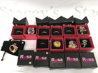 A collection of boxed silver Rosa Monckton rings