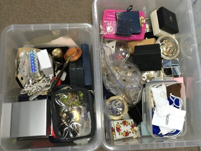 Two boxes of costume jewellery including necklaces ,brooches etc
