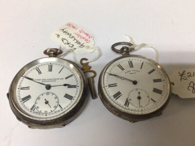 Two silver cased key wind pocket watches Ford & Galloway Birmingham and Henry Toughon  (2)