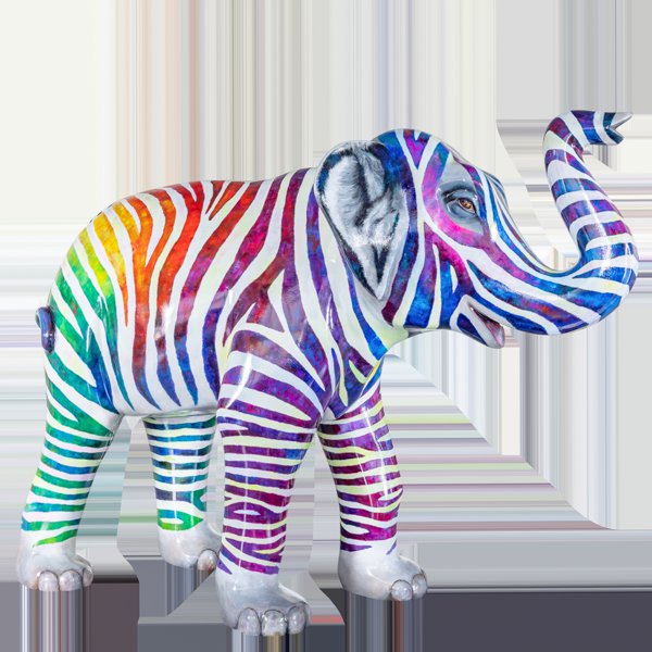 Living the Dream - Sponsor: Unitruc Artist: Jenny Sexton  Florence has forgotten she's an elephant.  Or has she?  Maybe she's remembered her childhood passion and is simply expressing her inner zelephant.   Maybe she has reconnected with her zebra fantasy and is finally, happily 'Living the Dream'. 

