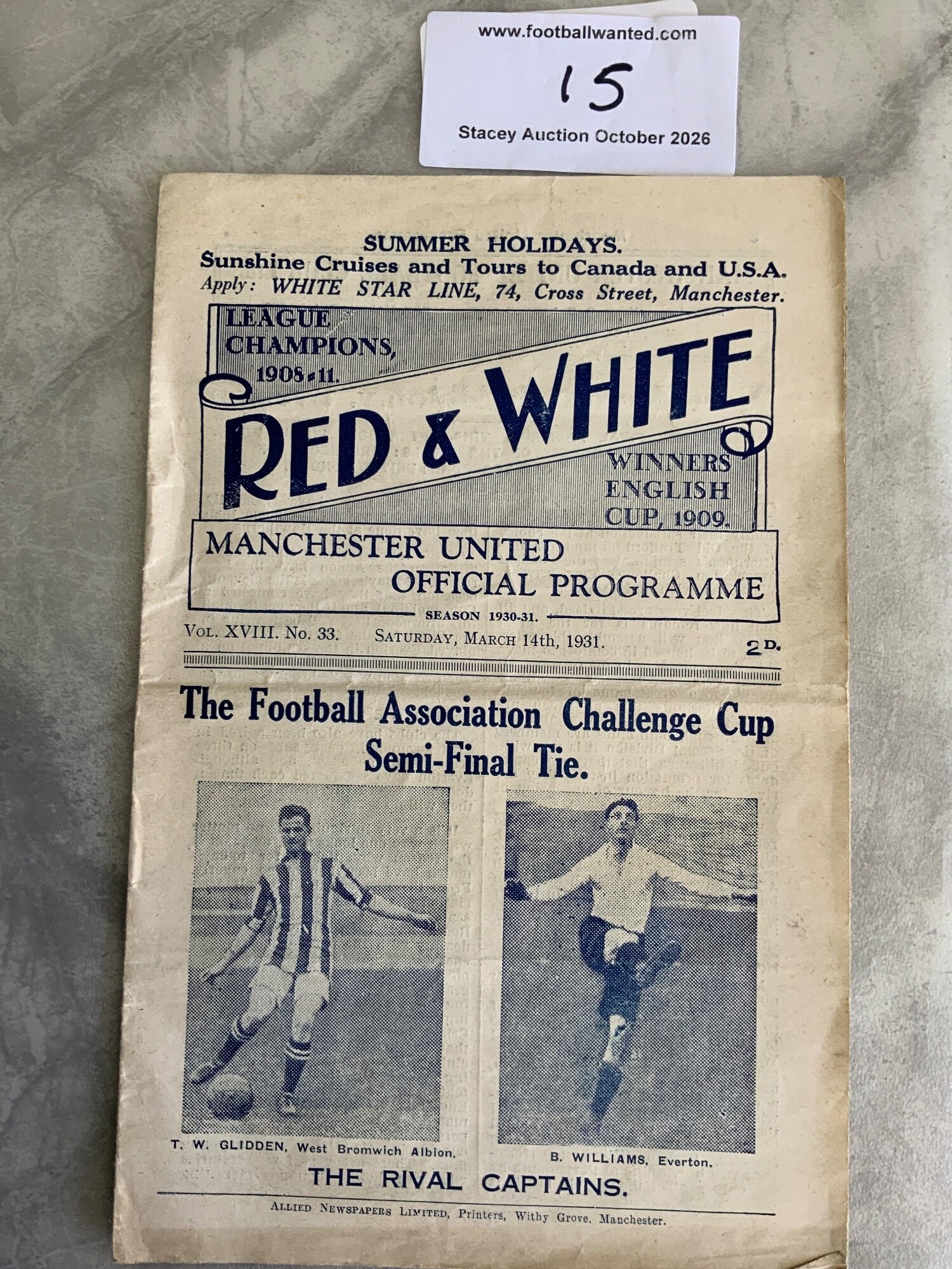 Two Day Football Memorabilia Auction - Presented by Dave Alexander of Football Wanted - OCTOBER