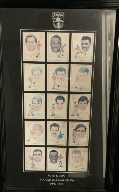 Arsenal 1993 Double Cup Winners Signed Framed Football Cards: Nicely framed cards x 15 in 23 x 14 inch frame. All 15 cards are hand signed and include Wright Morrow Smith OLeary Davis Dixon and Campbell. Frame has glass rear so the cards info can be read. Arsenal won the FA Cup and League Cup this season.