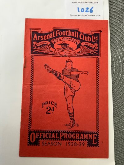 38/39 Arsenal v Huddersfield Town Football Programme: Excellent condition league programme with pencilled team changes and staples replaced.