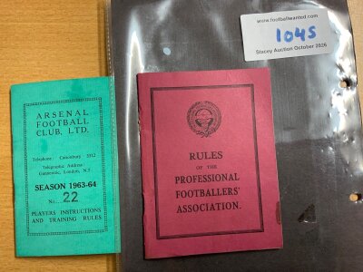 Arsenal Player Admission Tickets: 63/64 former property of John Barnwell and a photo of Terry Anderson and his rules from the PFA although there is no name entered it came from him to vendor many years back.