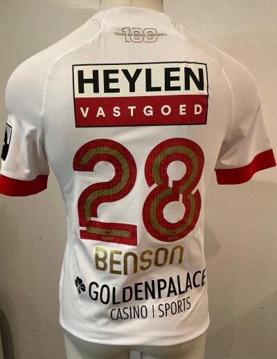 Antwerp 2020 - 2021 Match Prepared  Football Shirt: Jako short sleeve white away shirt with number 28 Benson to rear. Excellent condition. Belgian Pro League badge to left arm.