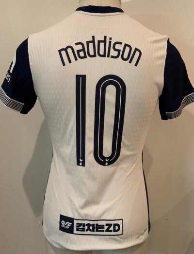 Tottenham 2024 - 2025 Match Worn / Issued Asia Tour Football Shirt: Nike snort sleeve white home shirt with number 10 Maddison to rear. Excellent condition. Shirt has Asia Tour patch to lower rear.