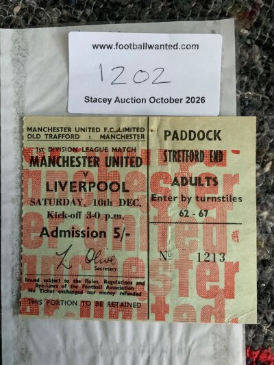 1966/67 Manchester United v Liverpool Football Ticket: Good condition league match with light fold. Man Utd champions.