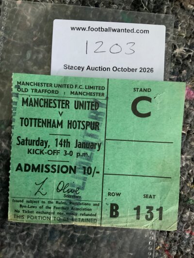 1966/67 Manchester United v Tottenham Football Ticket: Good condition league match with fold. Man Utd champions.