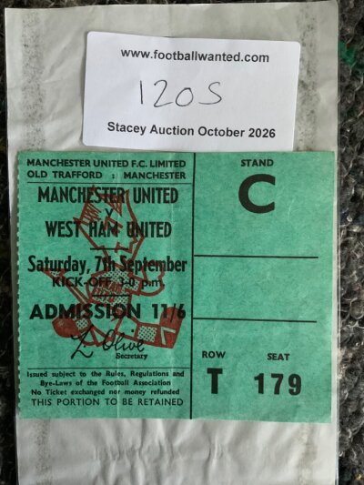 1968/69 Manchester United v West Ham Football Ticket: Good condition league match with fold.