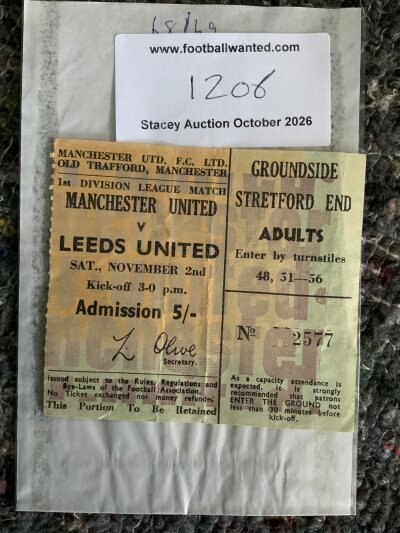 1968/69 Manchester United v Leeds Utd Football Ticket: Good condition league match with fold. Leeds were champions this season.