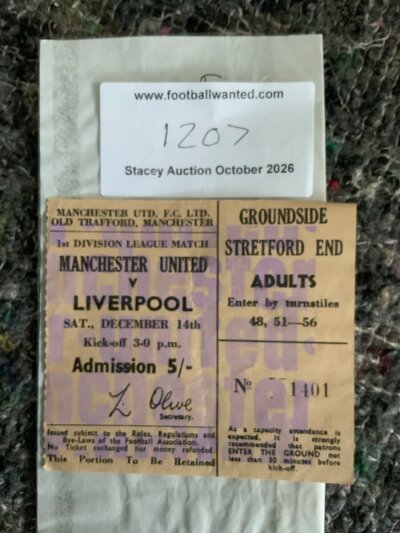 1968/69 Manchester United v Liverpool Football Ticket: Good condition league match with light fold.