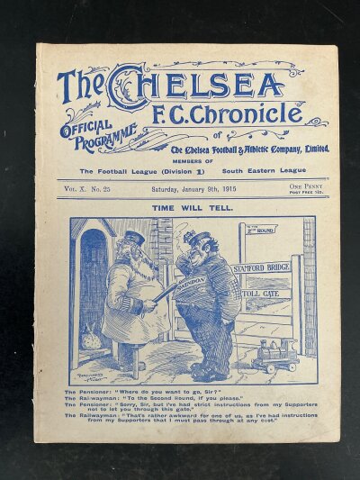1914 - 1915 Chelsea v Swindon FA Cup Football Programme: Ex bound volume with no team changes. Spine has completely split due to being ex bound.