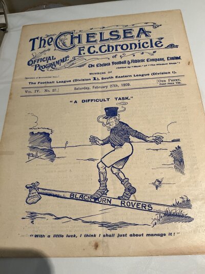 1908 - 1909 Chelsea v Blackburn Football Programme: Good with no team changes for the match on 27th February.